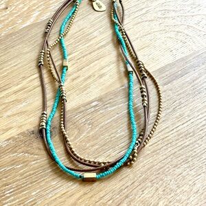 Nava Glazer Leather, Turquoise and Gold Beaded Necklace